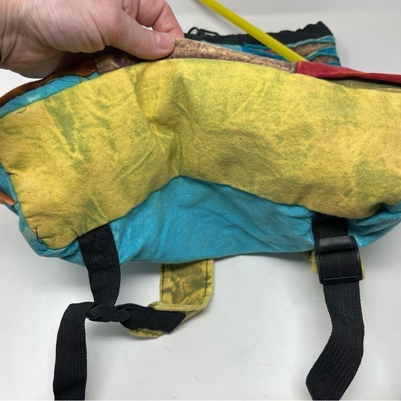 Boho Multicolor Backpack Drawstring & Button Closure Adjustable Straps - Picture 6 of 10